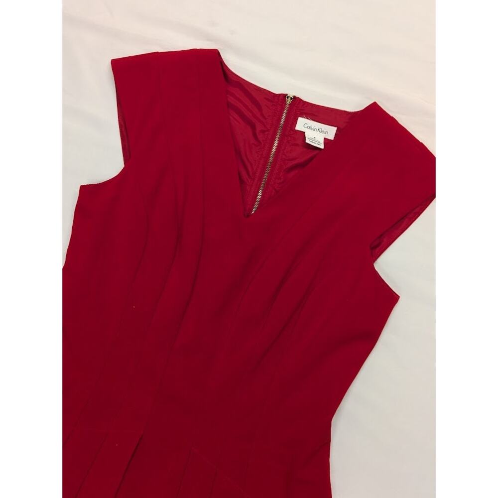 Calvin Klein Womens Red Ruched Dress Fit and Flare Party Sleeveless Sz 6